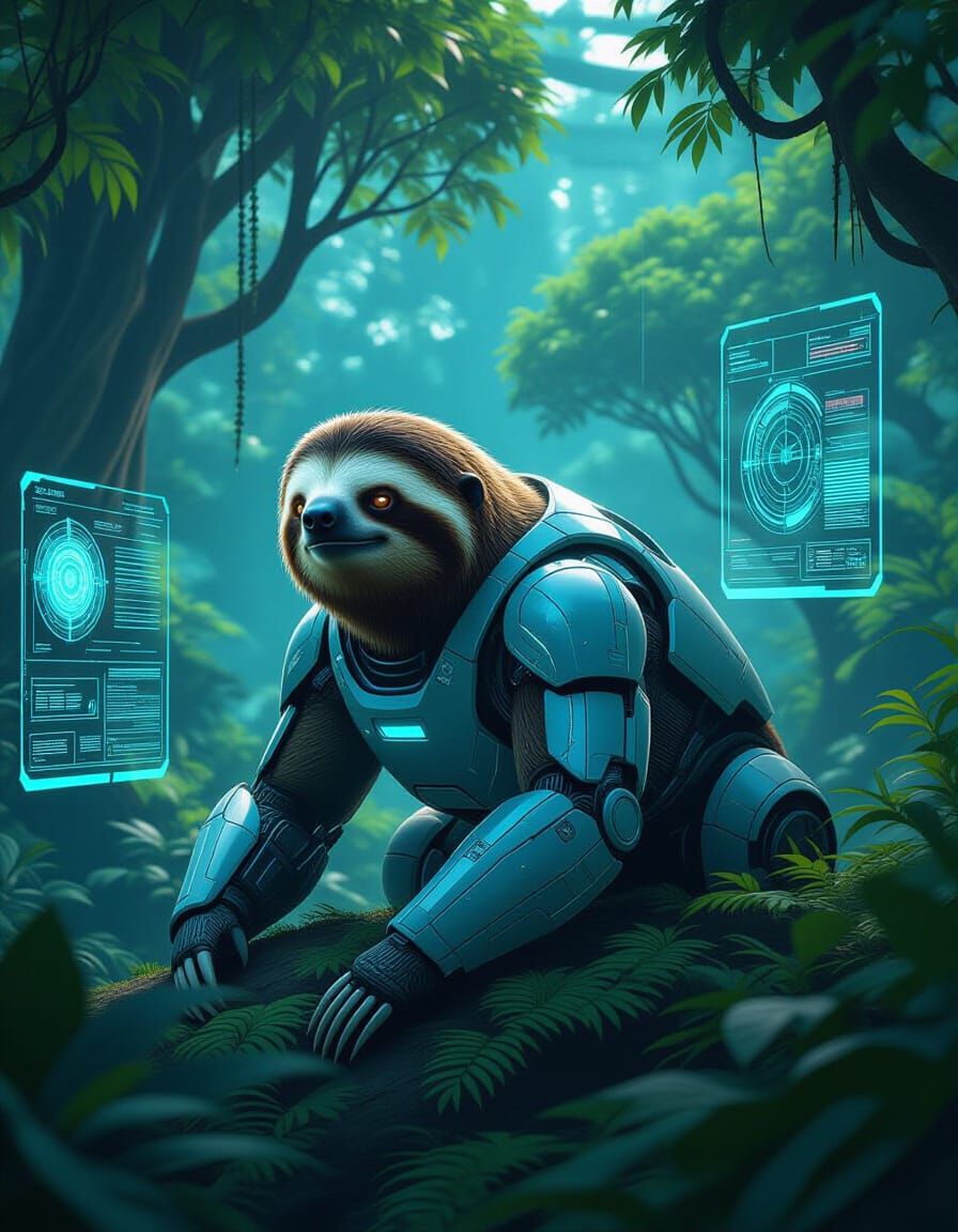 Futuristic Sloth in High-Tech Arboretum