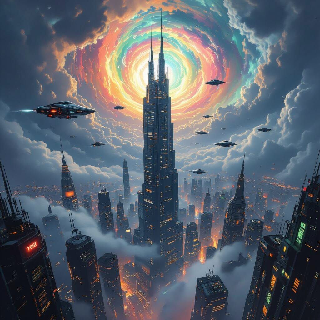 Cyberpunk Cityscape from Skyscraper Peak