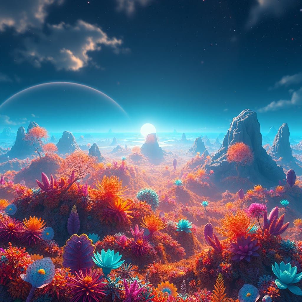 Dreamlike Landscape with Iridescent Flora in 8K