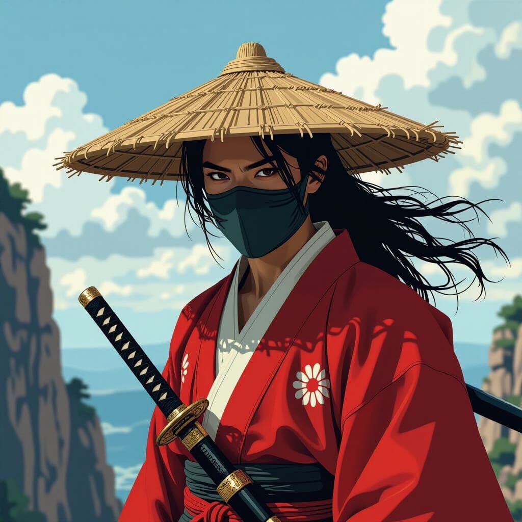 Samurai Warrior in Shadow, Tamara de Lempicka Style