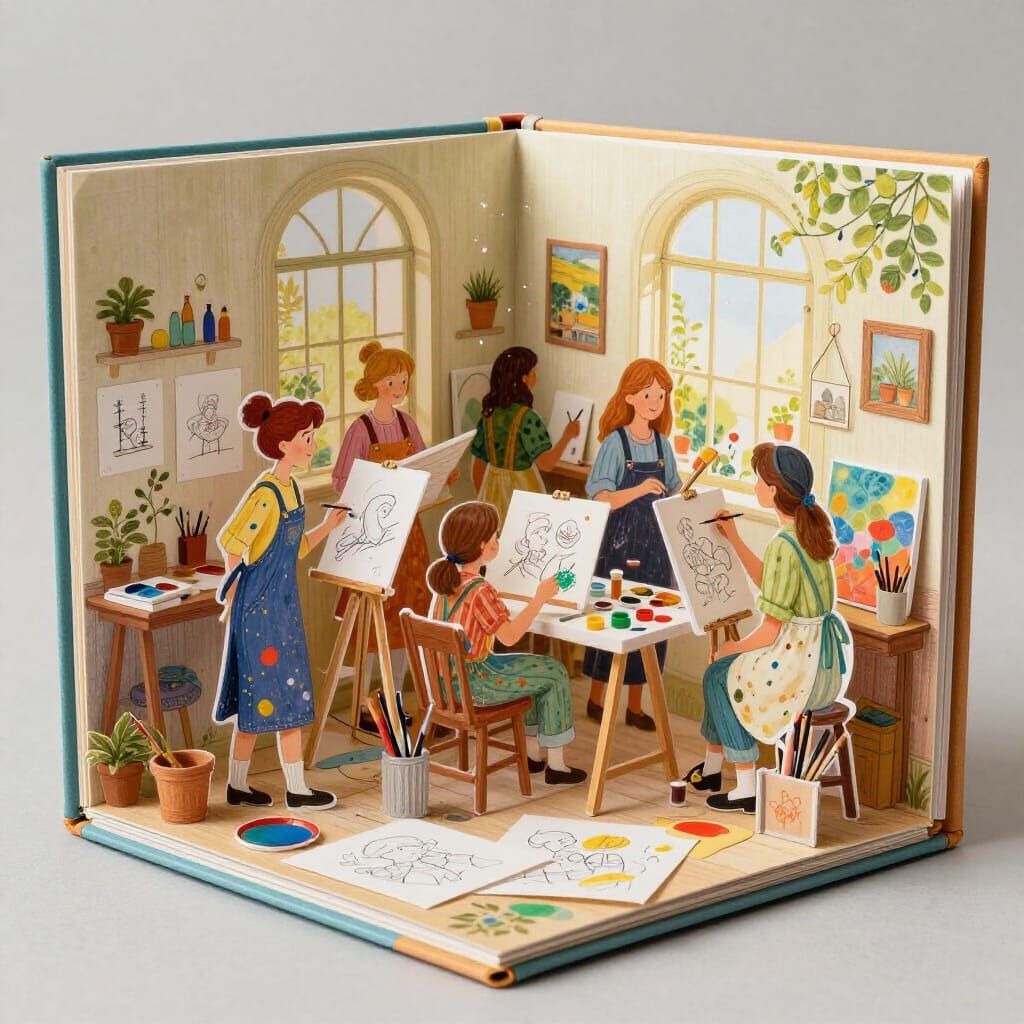 Artists collaborating about their ideas for what they are going to submit in the art competition.