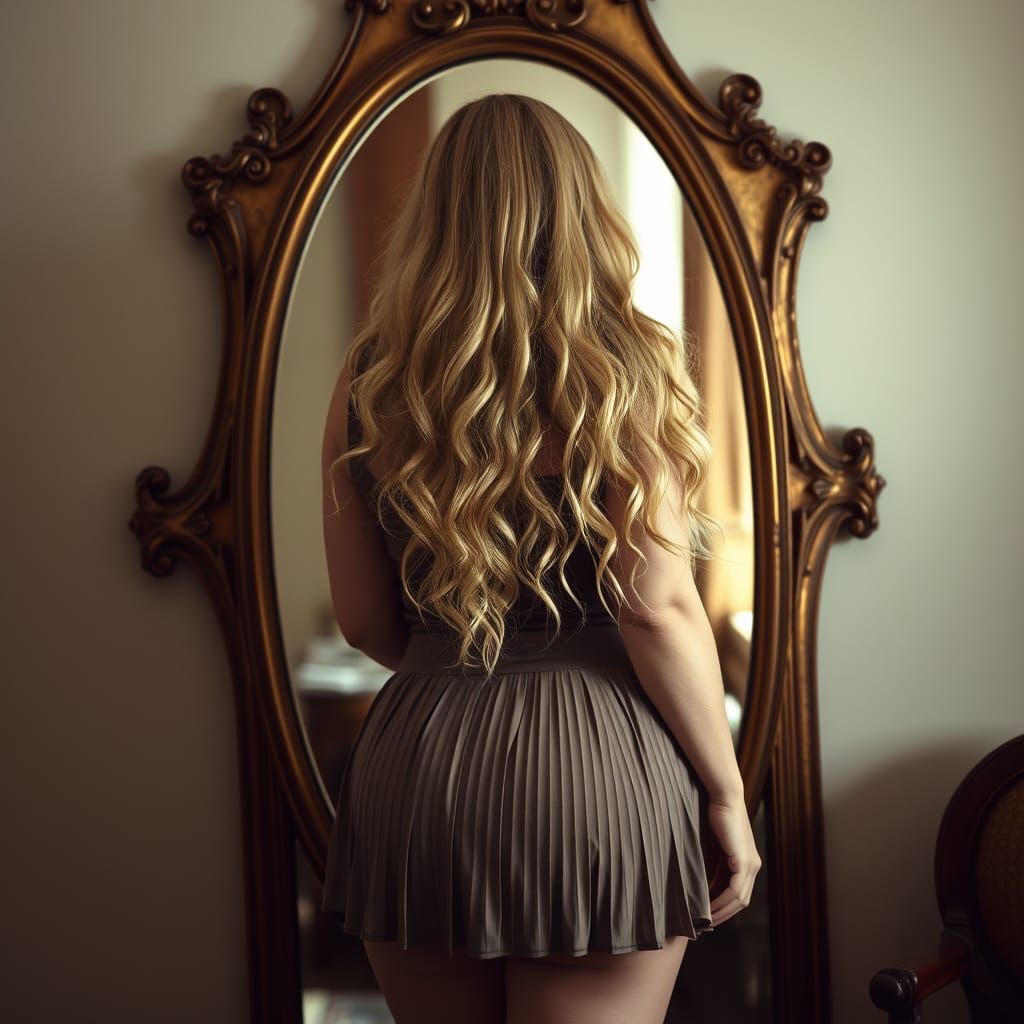 Woman in Front of Ornate Mirror, Soft Focus, Natural Light