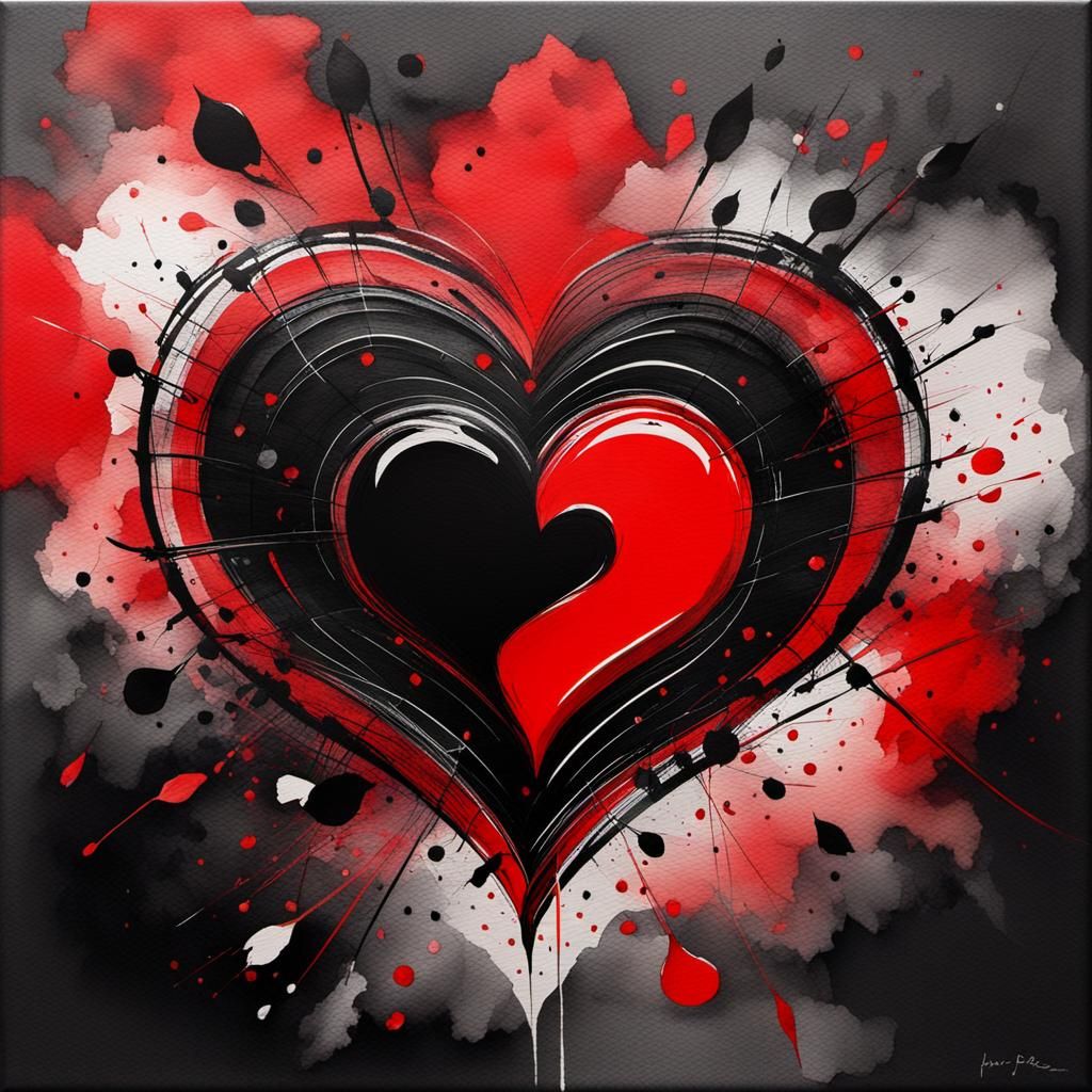 Abstract Watercolor of a Red and Black Broken Heart
