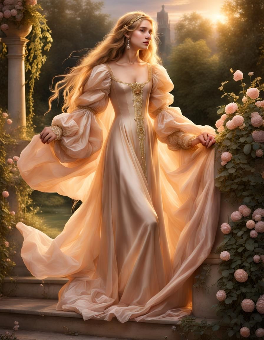 Renaissance Girl in Golden Gown: Artistic Portrait