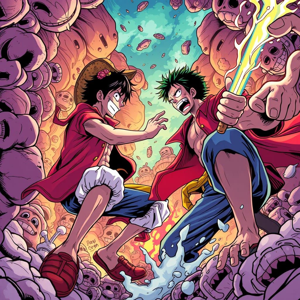 Epic Anime Battle: Luffy vs Rob Lucci in Dynamic Style