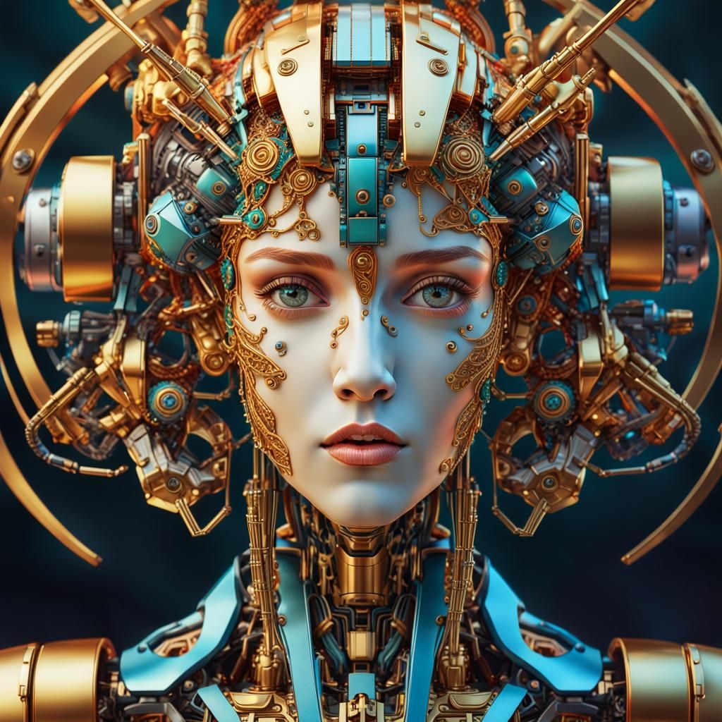 Uncanny Android Portrait in Art Nouveau Style