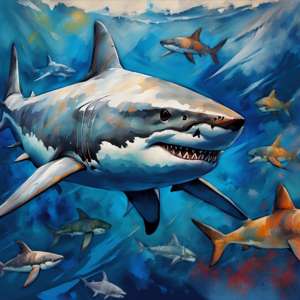Great White Shark in Nautical Abstract Art
