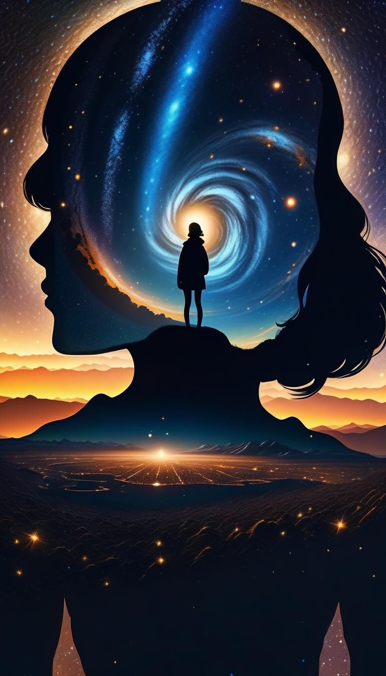 Woman at Universe Edge: Surreal HDR Panoramic