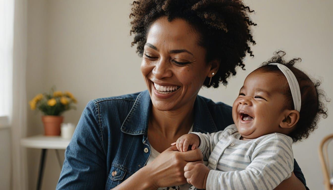 A mother is holding her infant facing her and the baby is la...