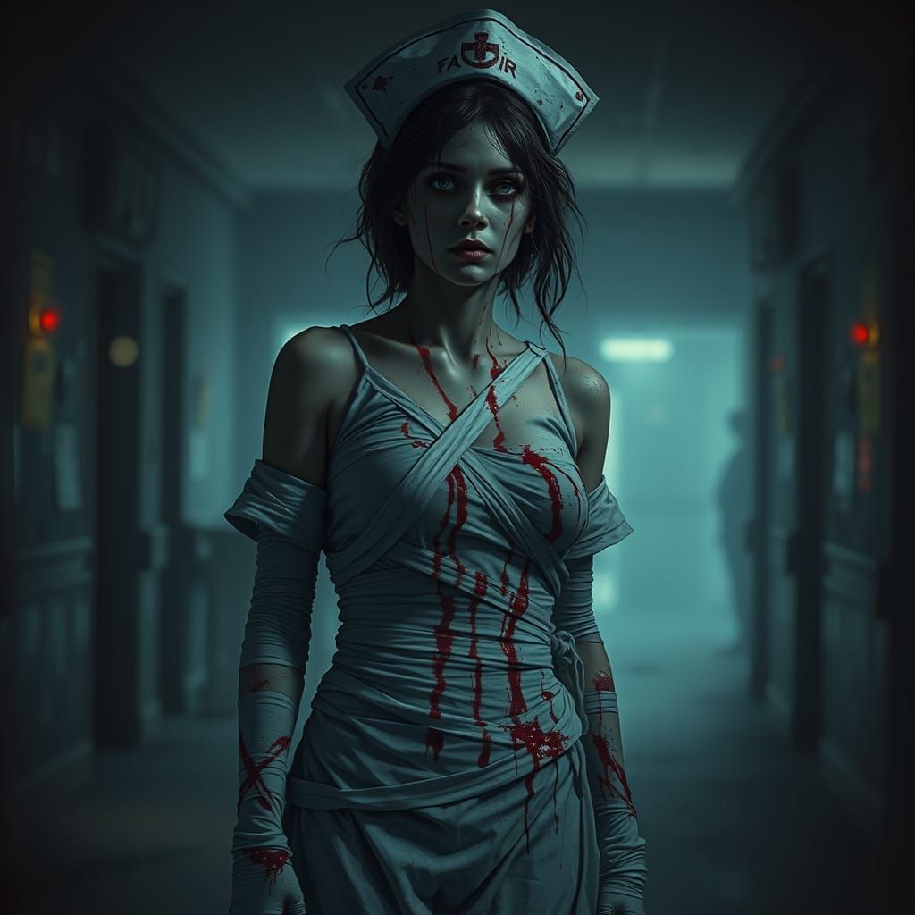Spooky Bandaged Nurse in Abandoned Hospital