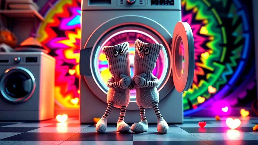 Vibrant Sock Duos Flee Colorful Vortex in Laundry Room