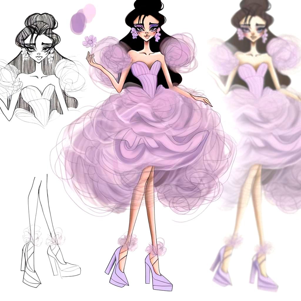 Cheerful Manga Girl in Opera Couture, Digital Art