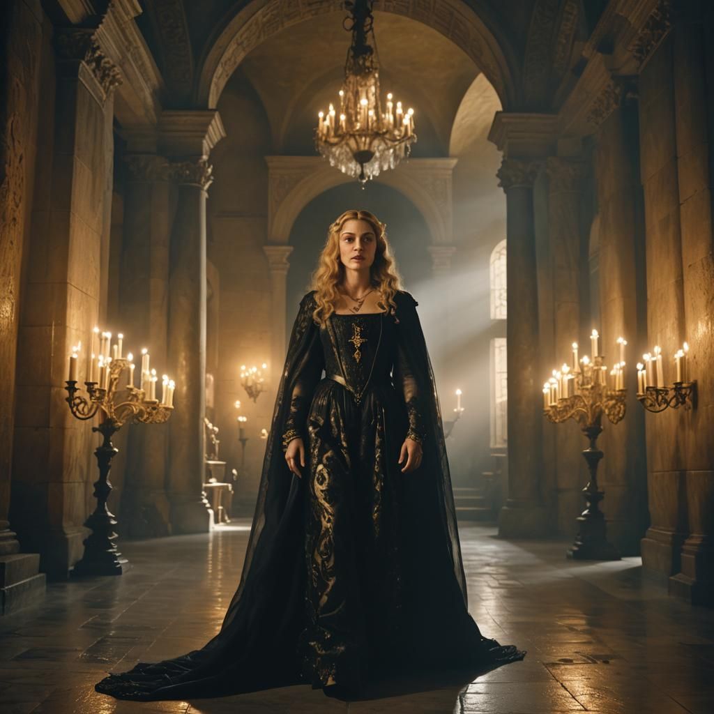 Madonna as Lucrezia Borgia in Renaissance Hallway