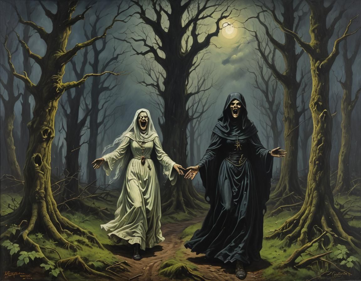 Gothic Banshee Screaming in Irish Countryside Oil Painting
