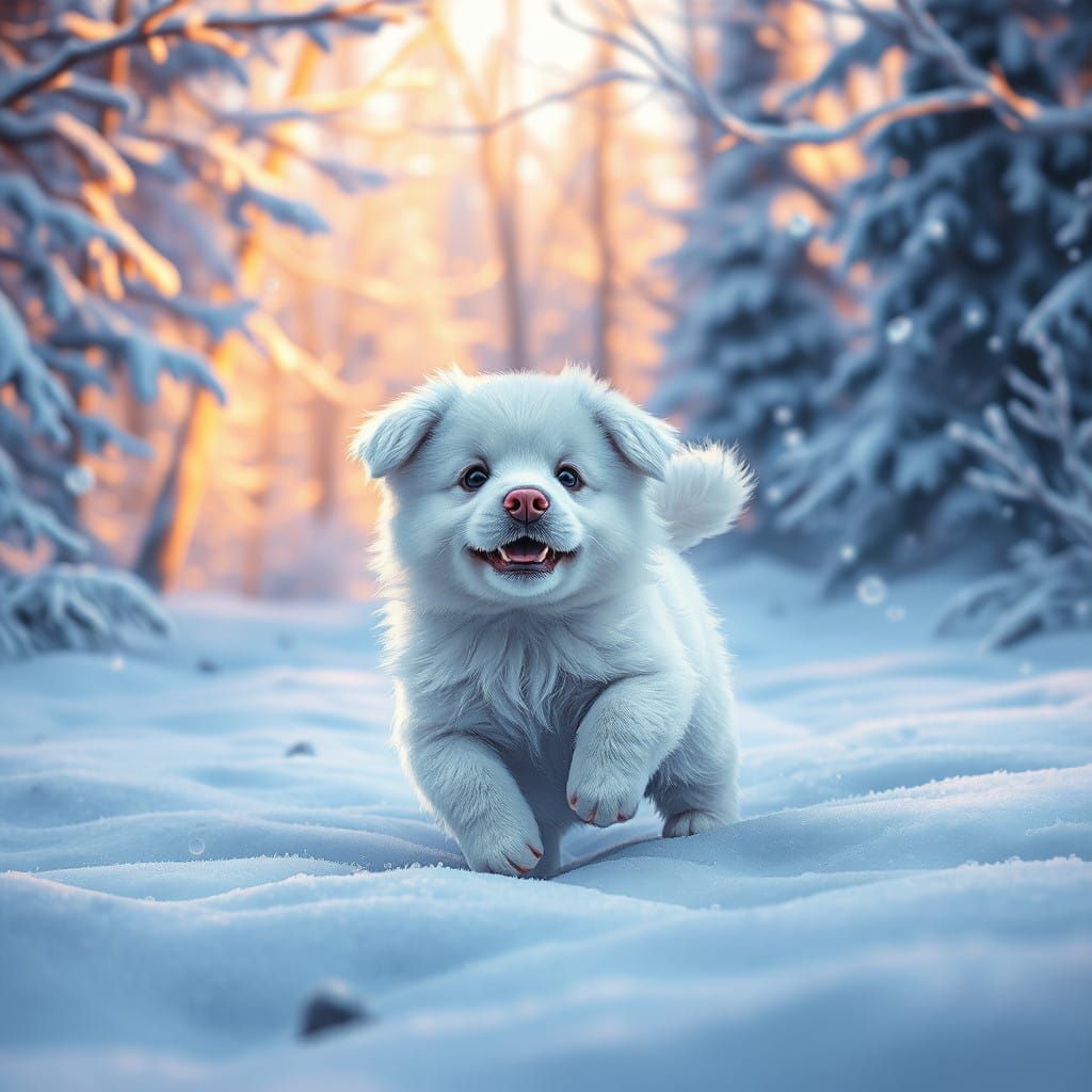 Whimsical Puppy in a Winter Wonderland Scene