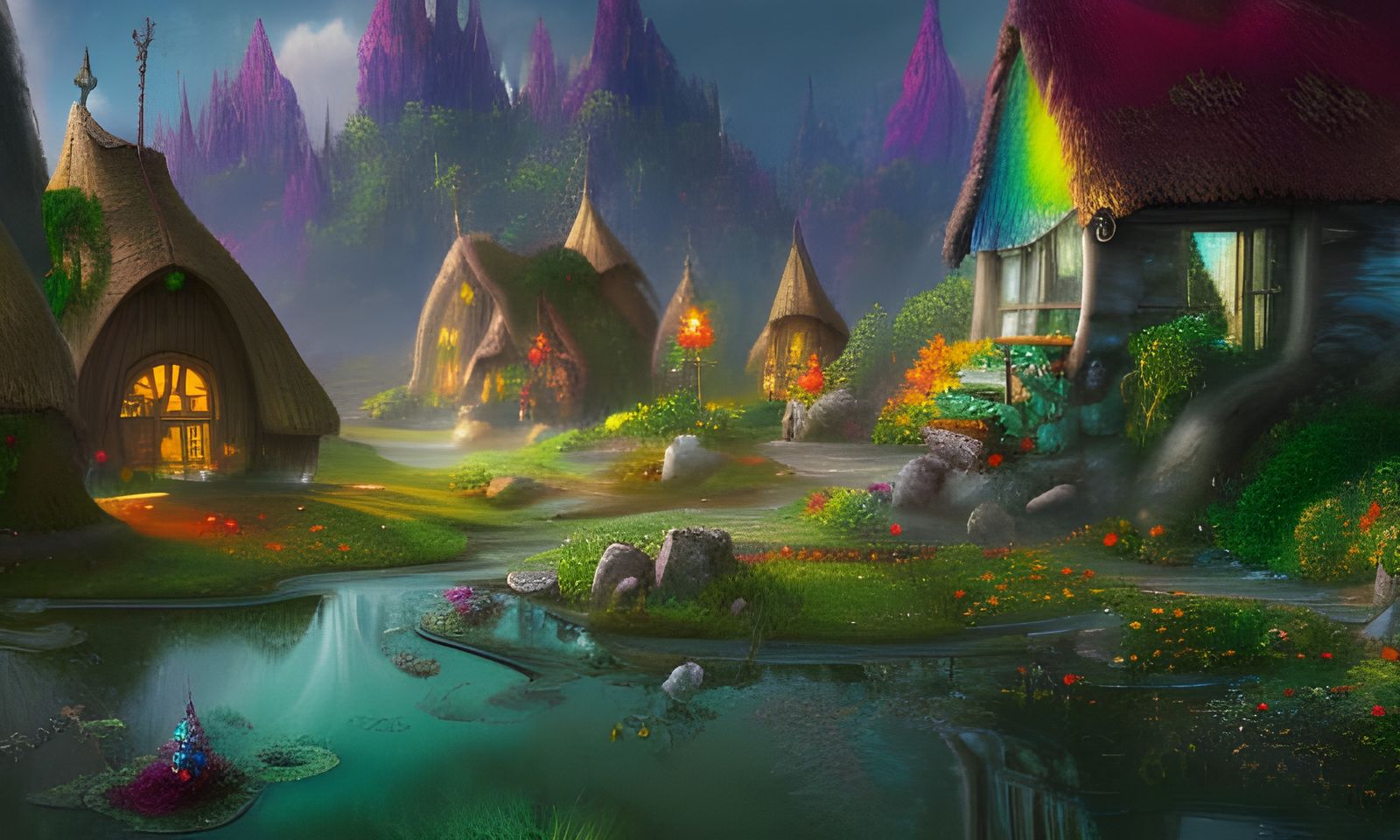 Rainbow Colored Fairy Village Concept Art