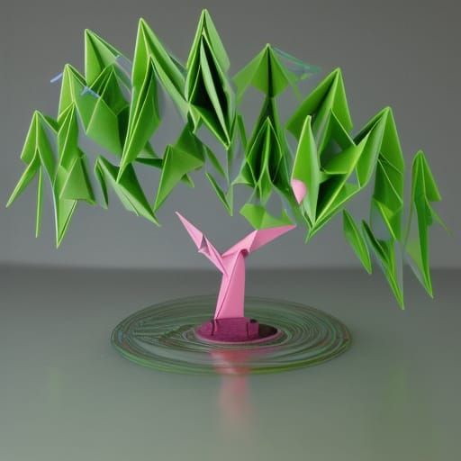 Weeping Willow Tree in Origami Style with Bright Colors
