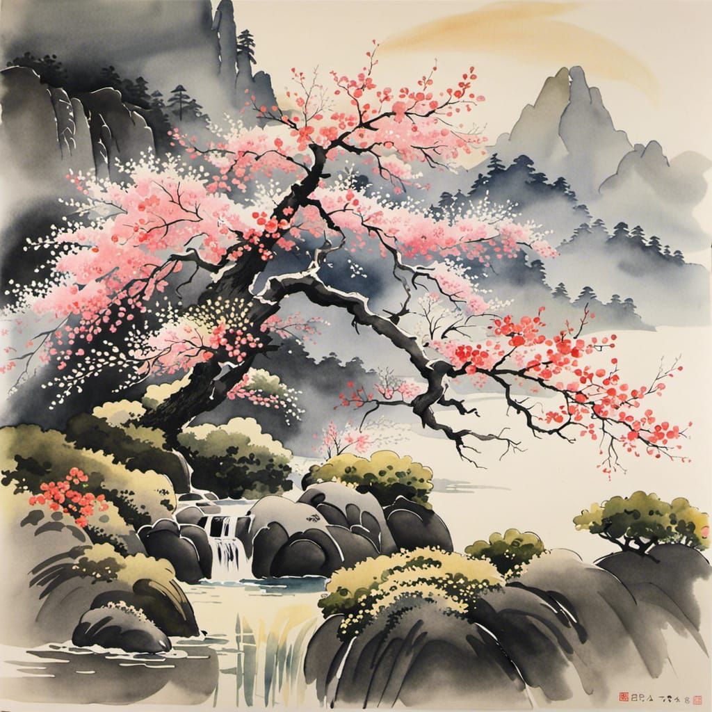 Japanese Watercolor Painting in Xue Style