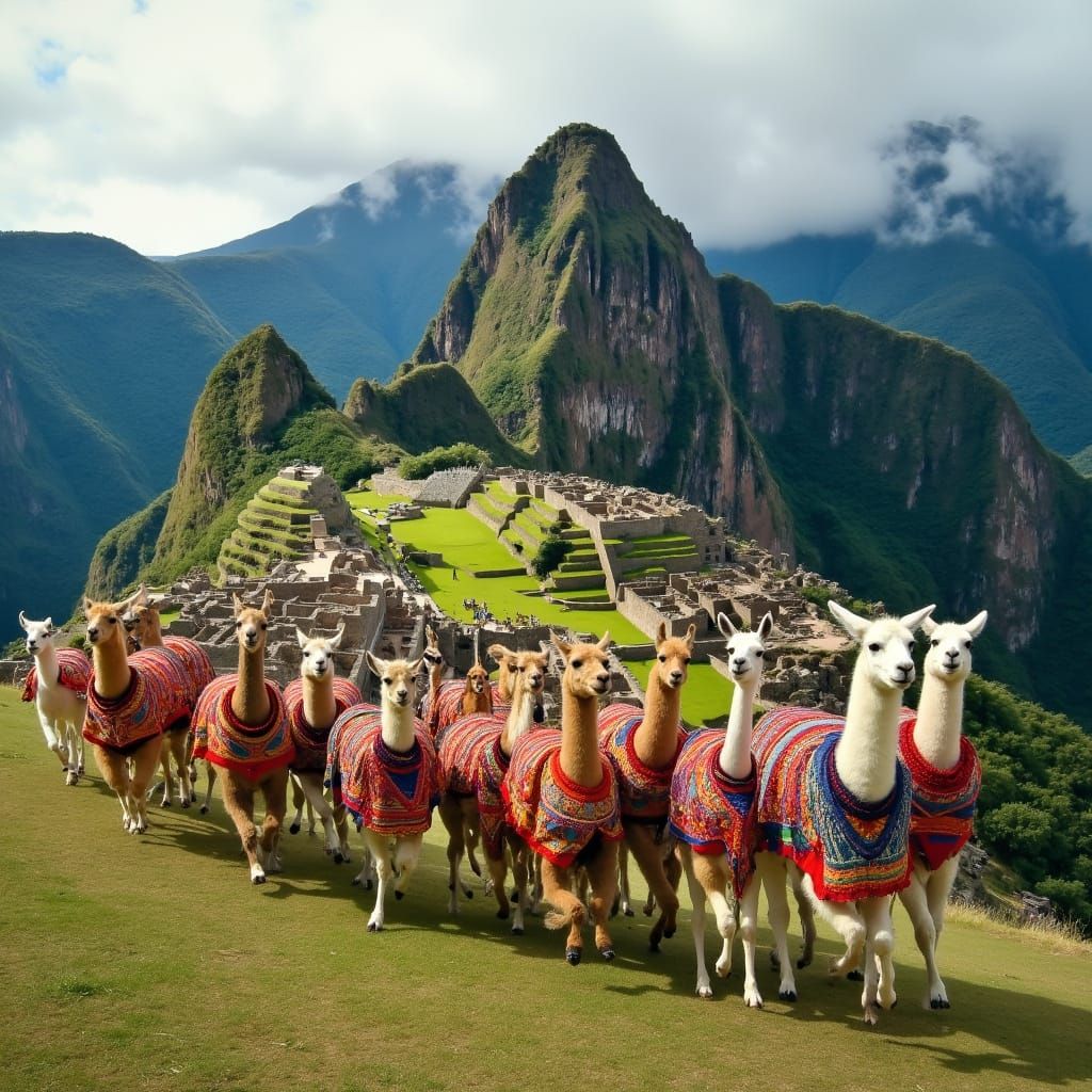 Llamas Run Wild in Machu Picchu, Latin American Style