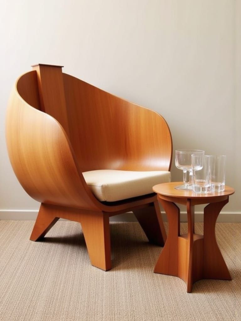 Organic Wooden Furniture Set in Modernist Style