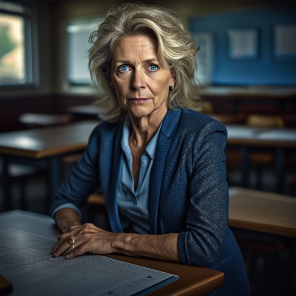 Hyperrealistic Portrait of a Teacher in Classroom