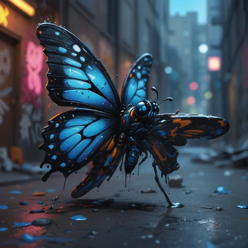 Butterfly Graffiti Art in Urban Street Style