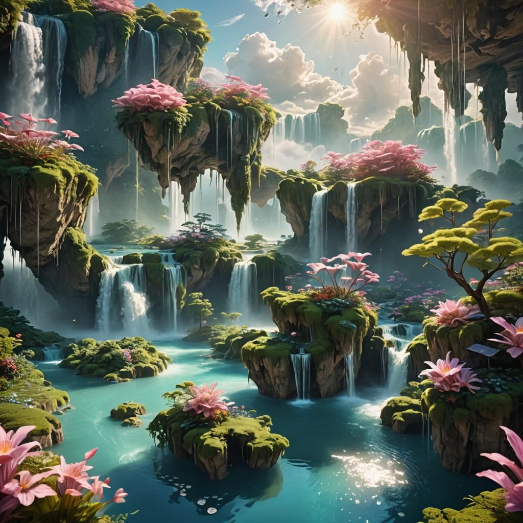Dreamlike Surreal Landscape with Floating Islands