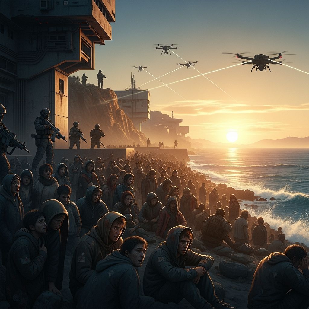 Dystopian Seascape at Sunset in Syd Mead Style