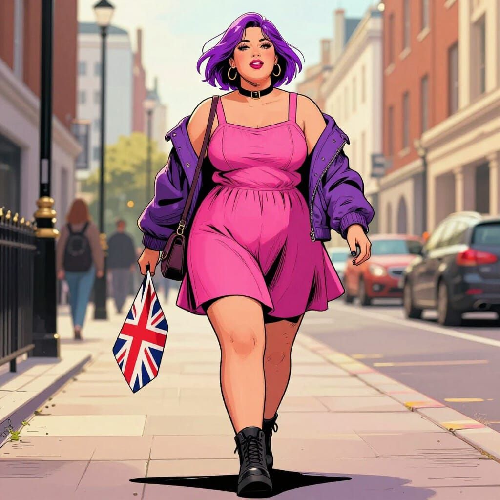 Confident Woman in Purple Jacket on London Street