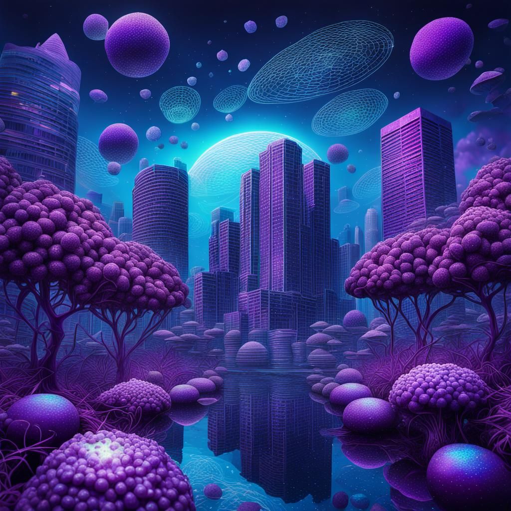 Underwater City Made of Yams, Holographic Illustration