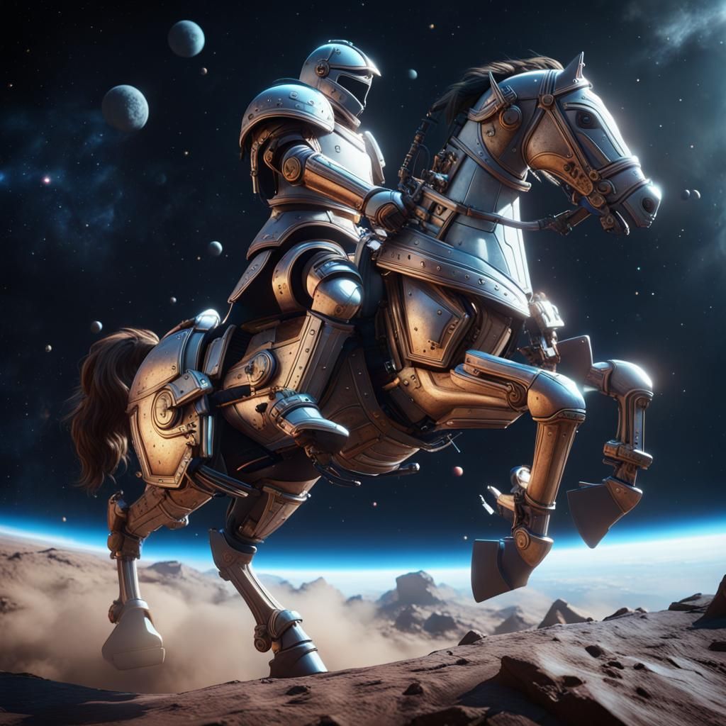 Space Jousting with Mechanical Horse in 3D Style