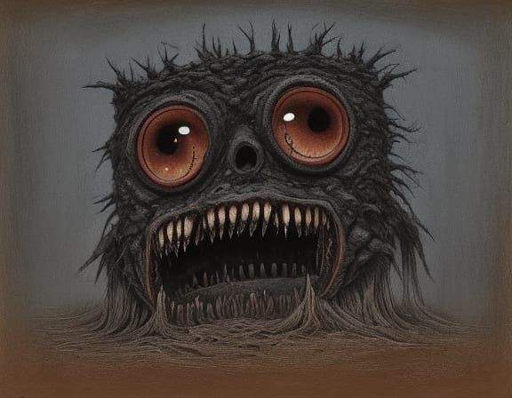 Eerie Child's Drawing of a Monster in Folk Art Style