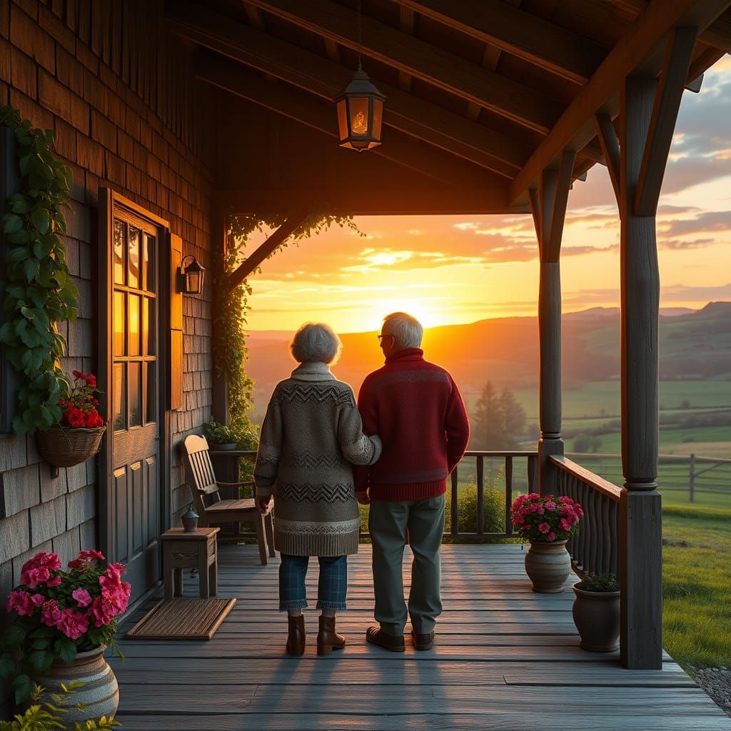 Couple enjoying the sunset on a farm