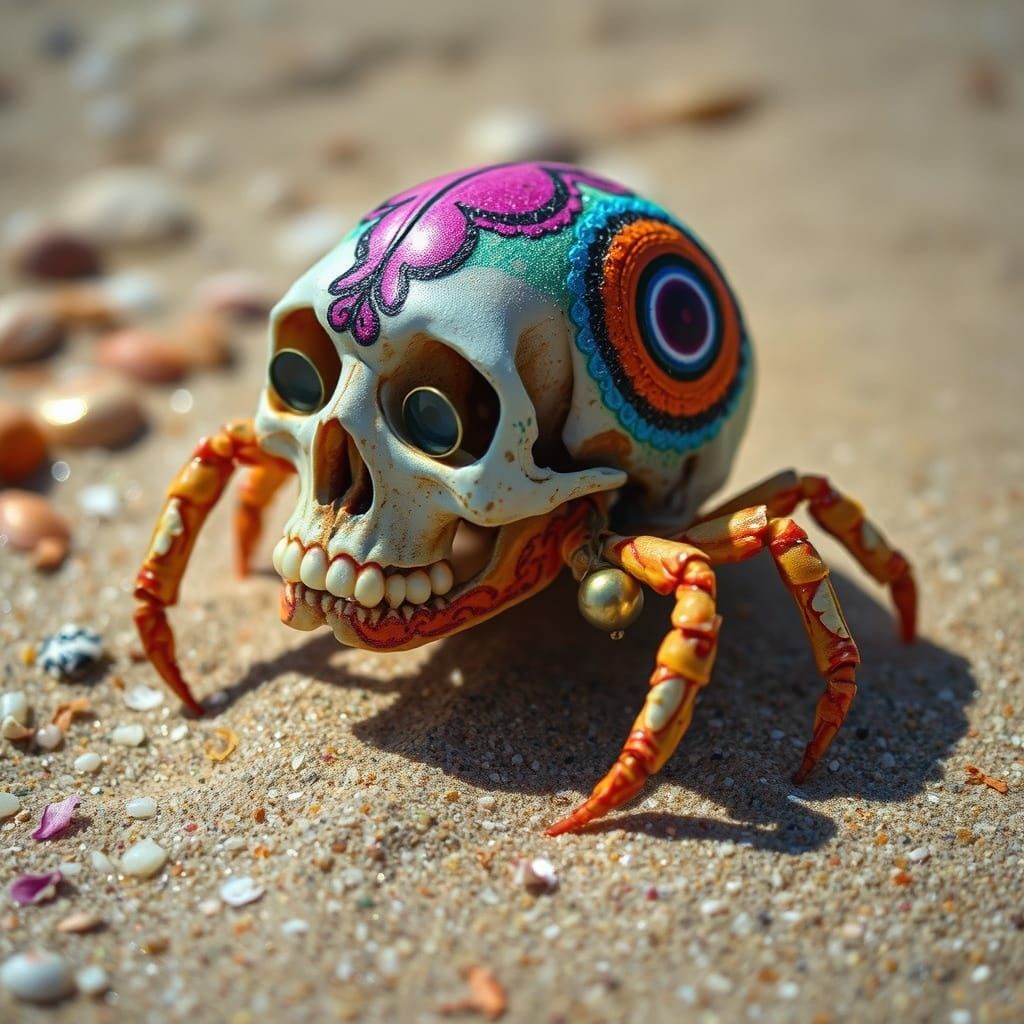 Psychedelic Hermit Crab in Skull Shell