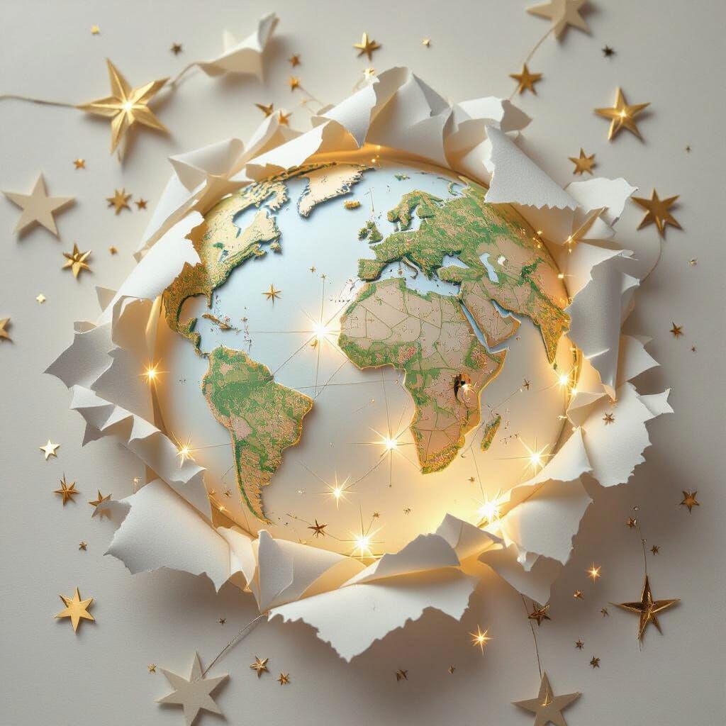 Fragile Paper World Gleaming Among Stars