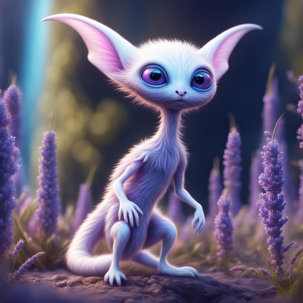 Adorable Furry Alien in a Pastel Landscape