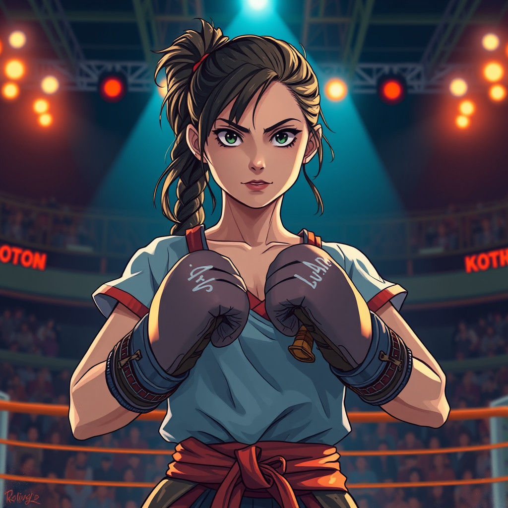 Kosovan Girl Fighter in Anime Style Arena