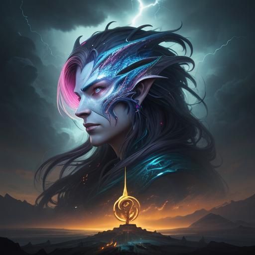 Dragon Emerges from Storm in Art Nouveau Style