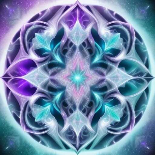 Luminescent purple fractals with light blue holographic frac...