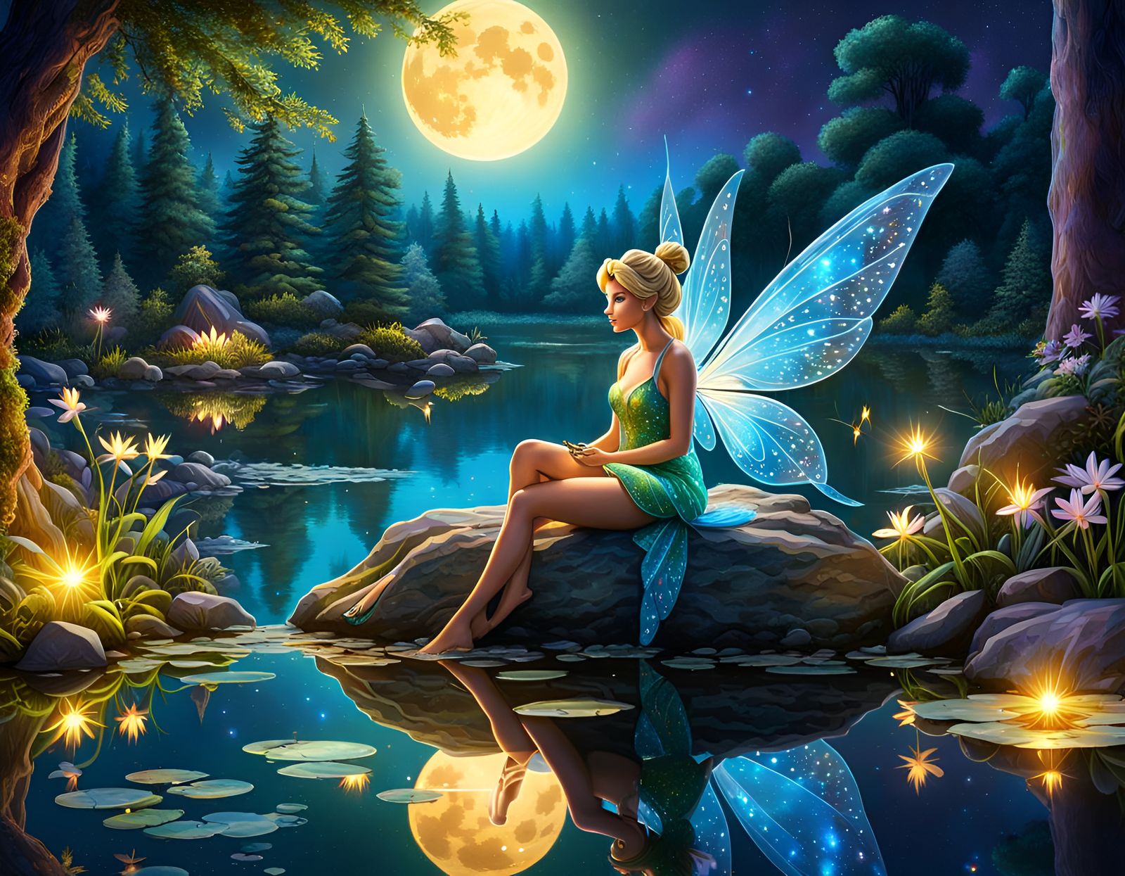 Tinkerbell in Enchanted Forest: Cosmic Illustration