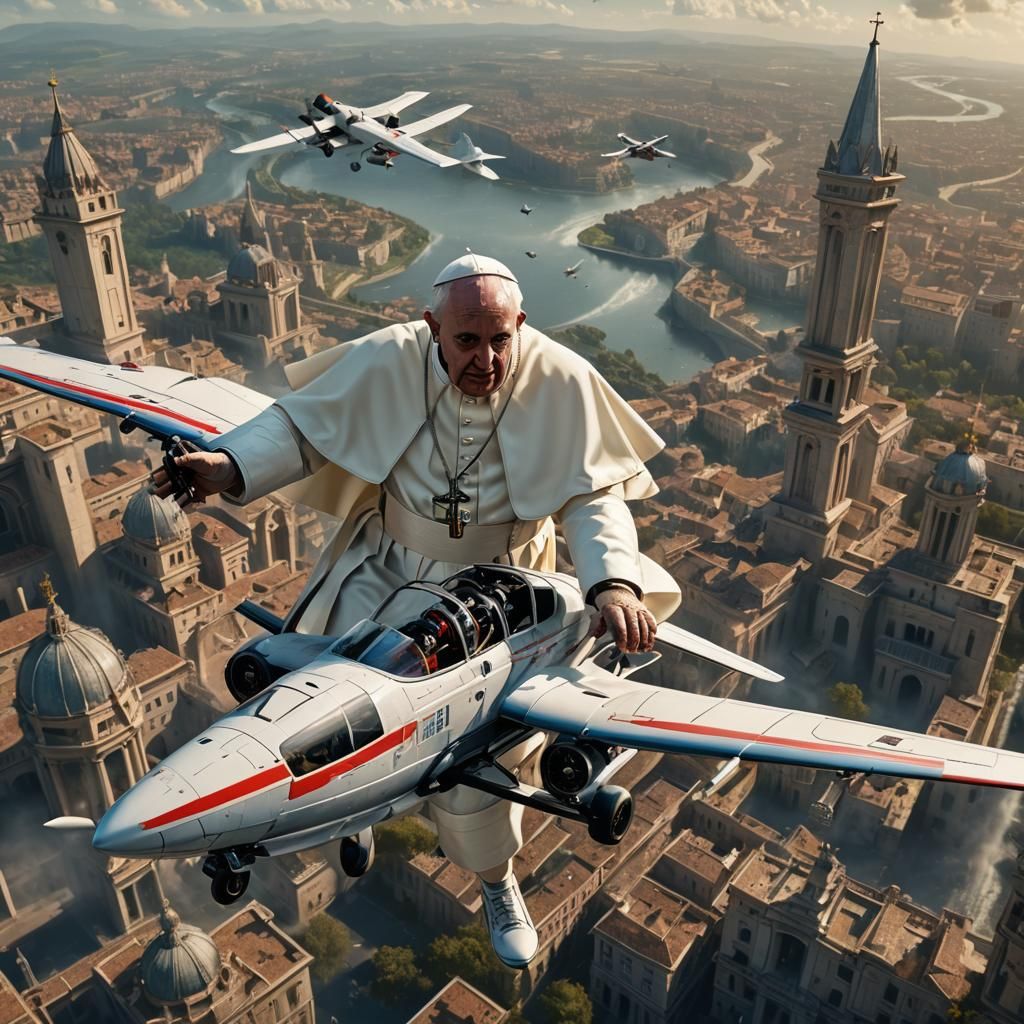 Pope Piloting a RC Plane: Detailed Digital Art