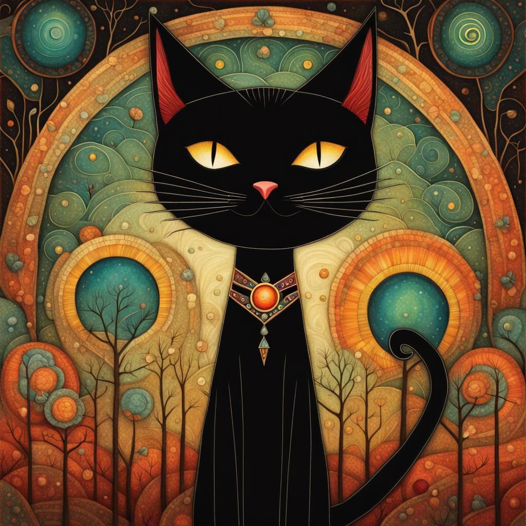 Black Cat in Art Deco Style Poster