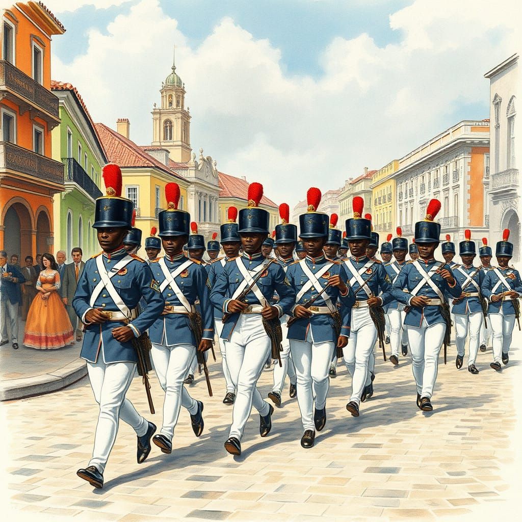 French Imperial Caribbean Military Parade in Watercolor