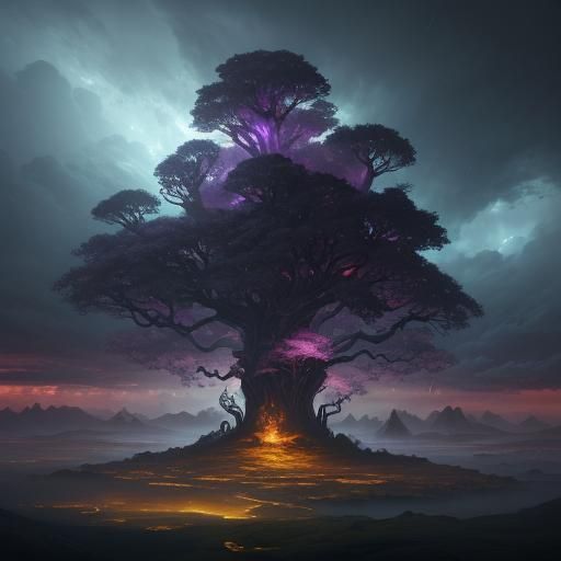 Mystical Tree on Floating Island: Fantasy Concept Art