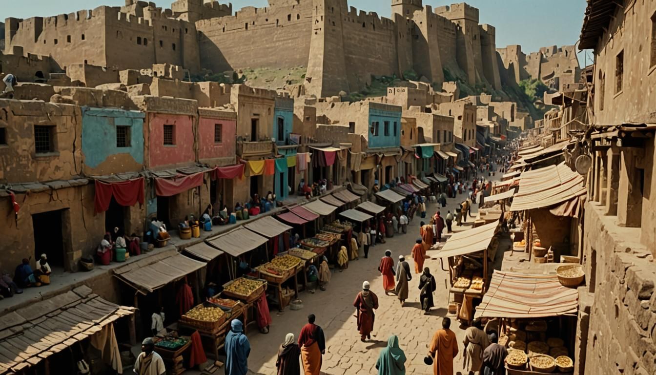 Vibrant Bronze Age City Street Scene