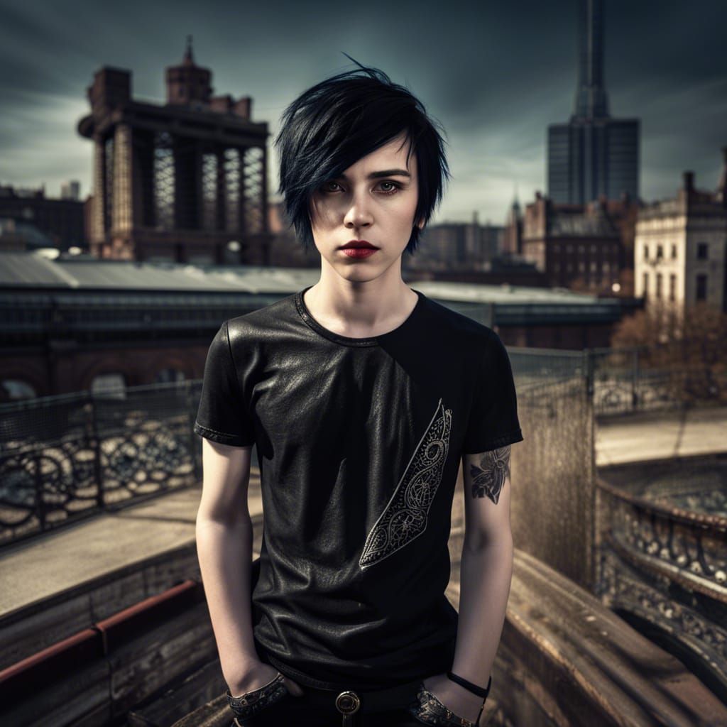 Hyperrealistic Image of an Androgynous Emo Boy