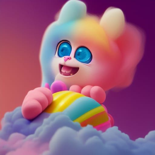 Cotton Candy Clouds with Pastel Animals in 3D