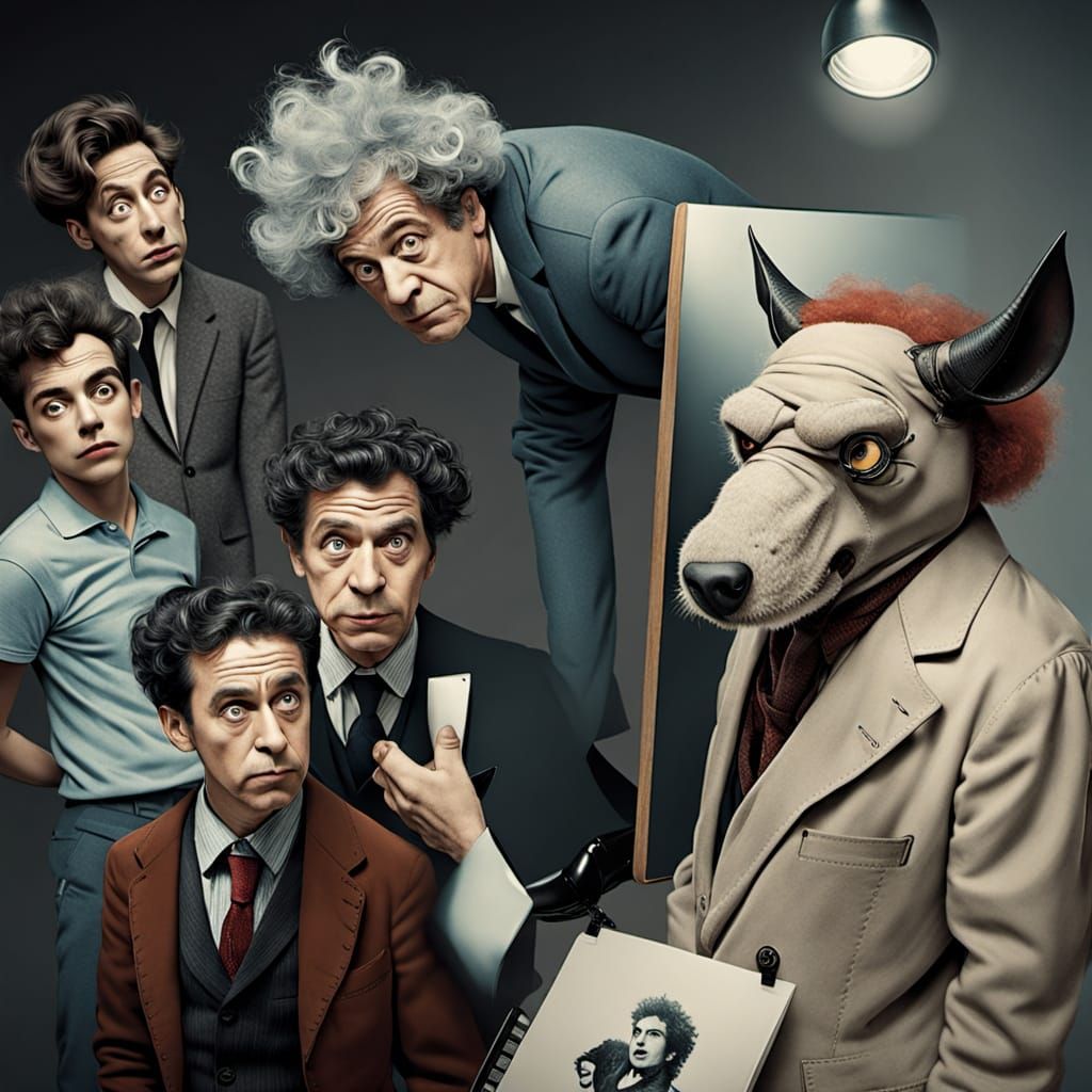 Woman Looks at Harpo Marx in Black and White Photo