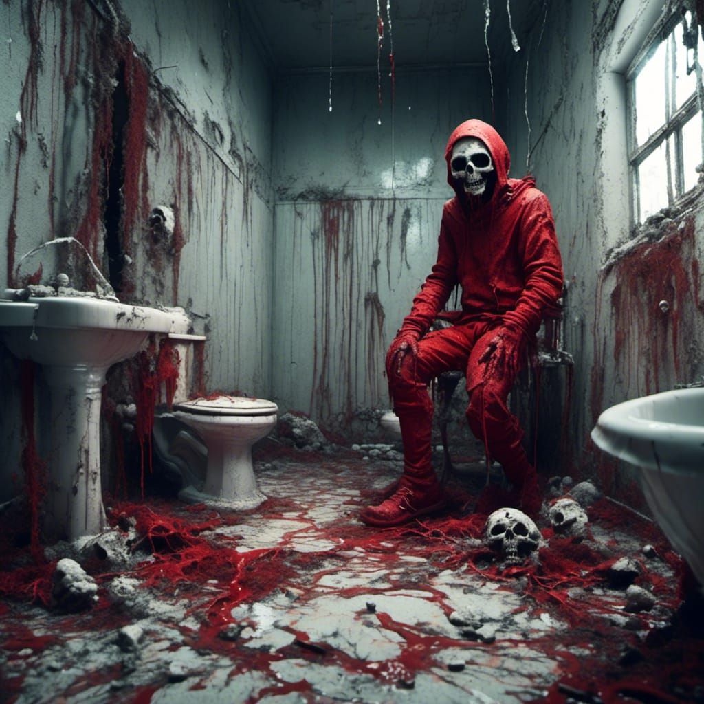 Frightening Death Figure in Decaying Bathroom
