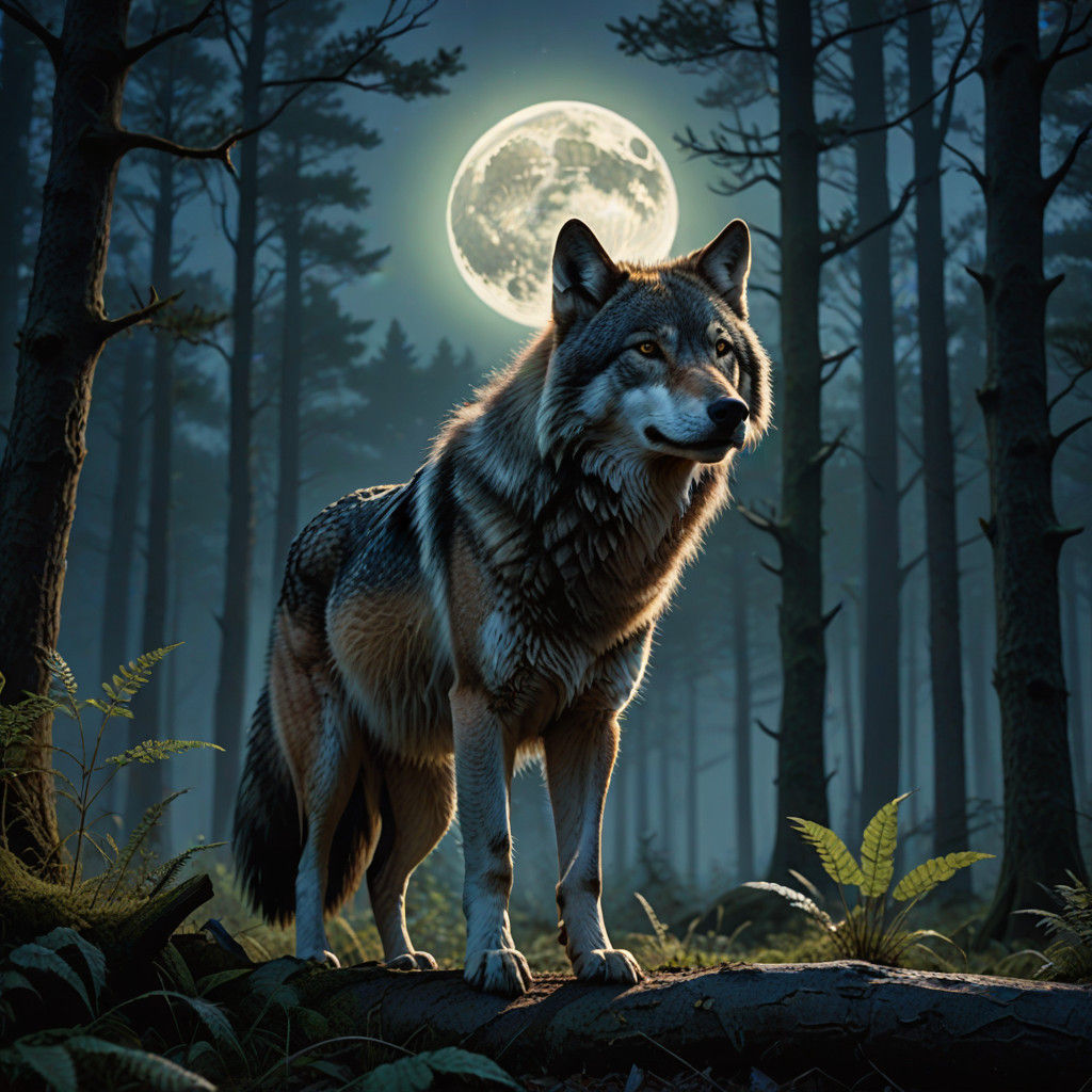 Lone Wolf howls under Ethereal Moonlight in Frosty Wildernes...